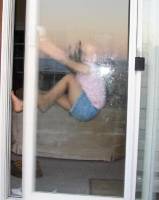 IMG_0151 Claire shows us how to open the sliding door (It was very heavy)